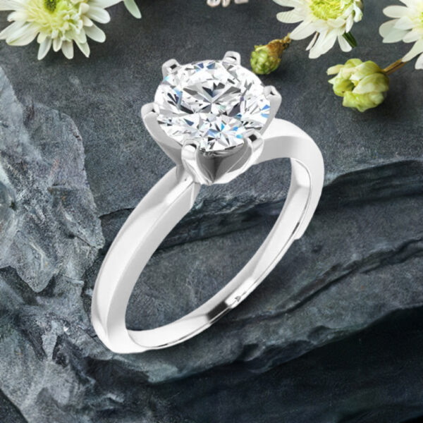 solitaire lab diamond engagement ring round six prong setting one carat