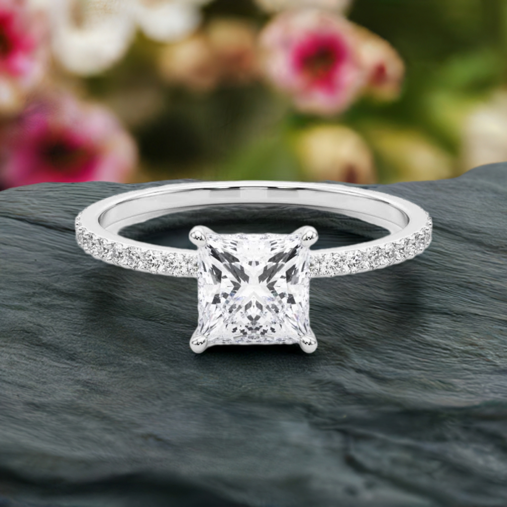 Suri Solitaire Lab Diamond Engagement Ring Hidden Halo Princess Cut 1.