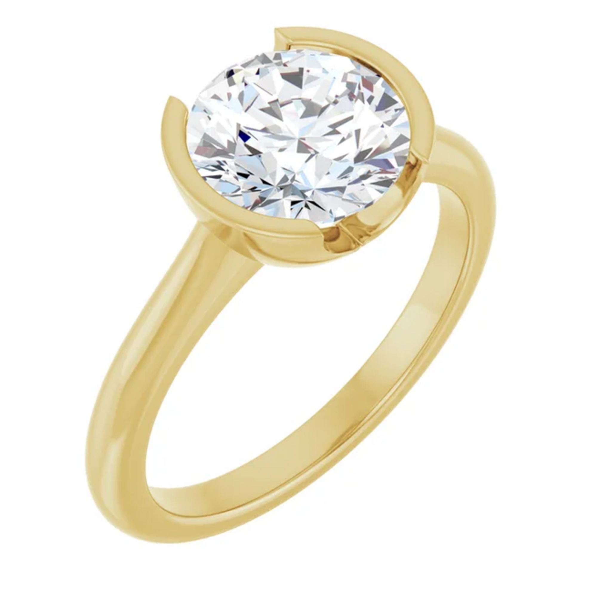 bezel lab diamond engagement ring solitaire round yellow gold