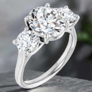 oval lab diamond engagement ring three stone style