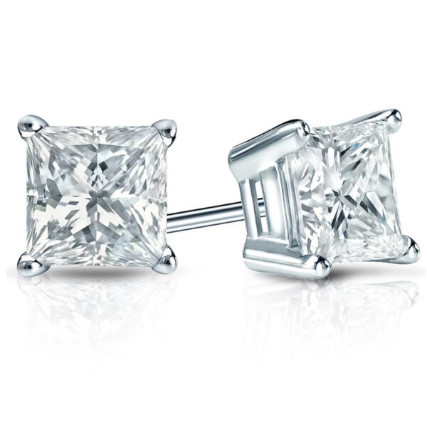 princess lab diamond stud earrings in white gold