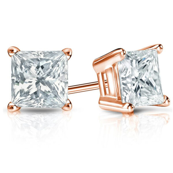 princess lab diamond stud earrings in rose gold