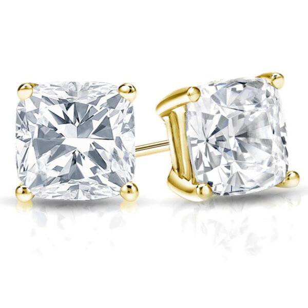 Cushion Lab Diamond Stud Earrings in Yellow Gold