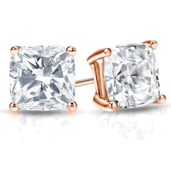 cushion lab diamond stud earrings rose gold