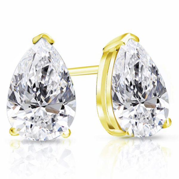 Basket Lab Diamond Stud Earrings Pear Cut 14k Yellow Gold 3.00 Carat