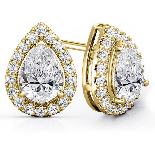 Halo Lab Diamond Stud Earrings Pear Cut 14k Yellow Gold 3.00 Carat