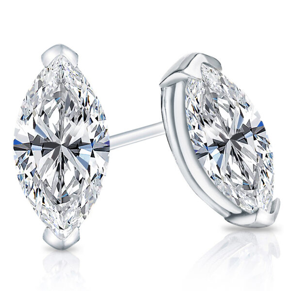 Basket Lab Diamond Stud Earrings Marquise Cut 14k White Gold 3.00 Carat