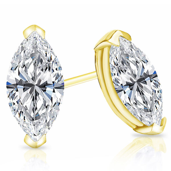 Basket Lab Diamond Stud Earrings Marquise Cut 14k Yellow Gold 3.00 Carat