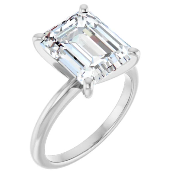 Emerald Cut Lab Grown Diamond Engagement Ring Solitaire 14k White Gold