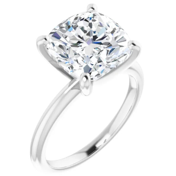 Lab Grown Diamond Engagement Ring Cushion Cut Solitaire 14k White Gold
